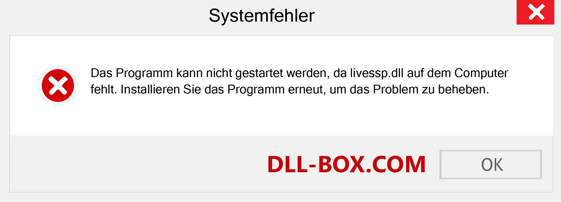 livessp.dll-Datei fehlt?. Download für Windows 7, 8, 10 - Fix livessp dll Missing Error unter Windows, Fotos, Bildern